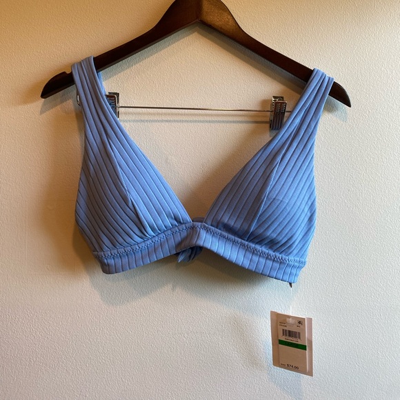 NWT Becca By Rebecca Virtue Bikini Triangle Top Ribbed Blue Tie on Back Size L - Picture 1 of 6